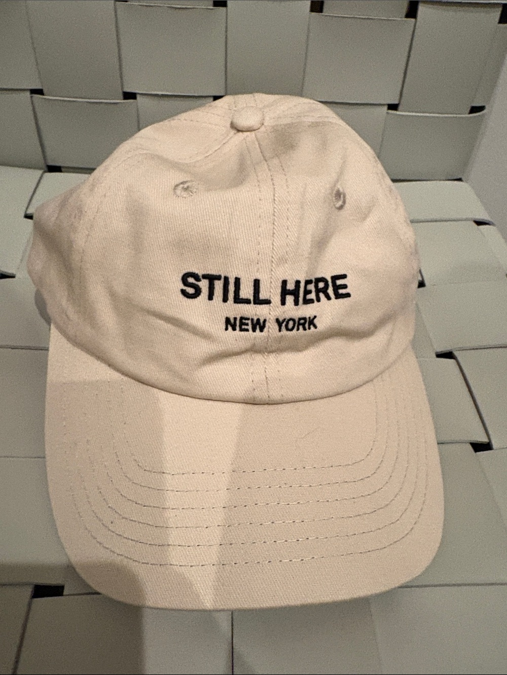 Still Here New York Embroidered Cream Baseball Cap